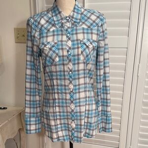 Tin Haul women’s Blue and Grey Plaid Shirt